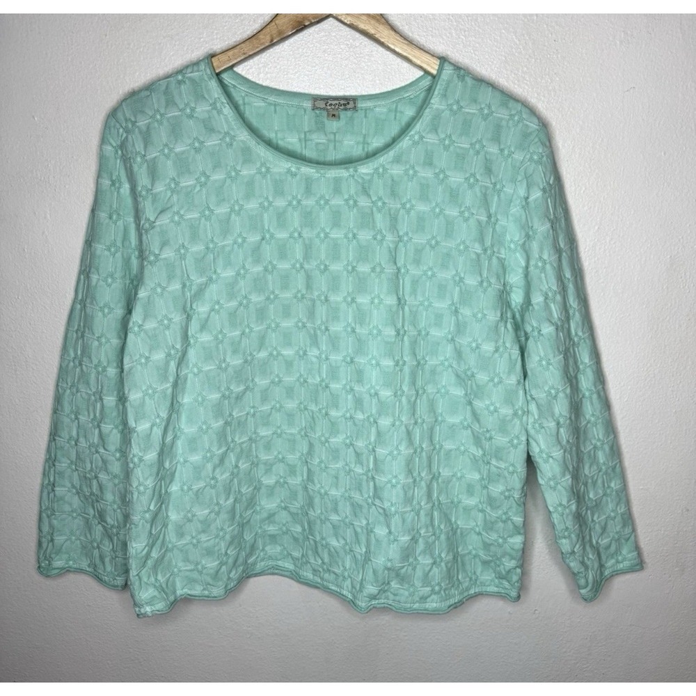 Focus Casual Life Embroidered Top Women's Medium Green Cotton Long‎ Sleeve Shirt